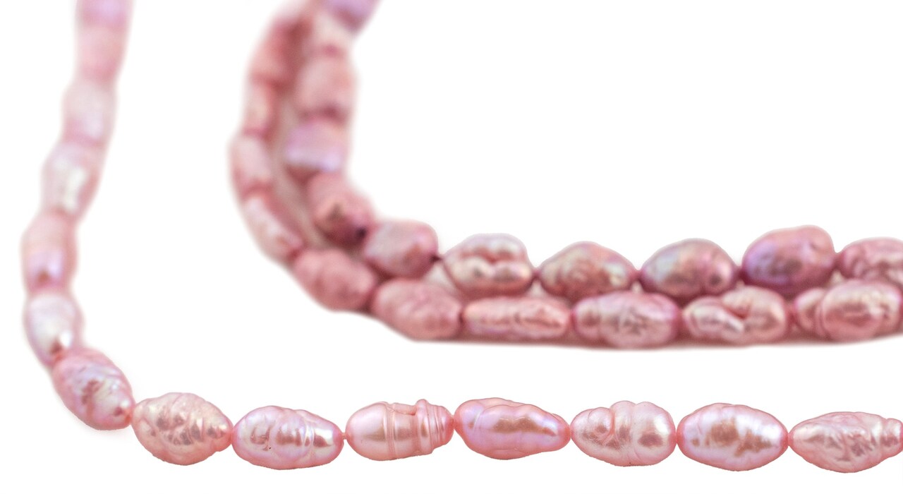 The Bead Chest Vintage Japanese Rice Pearl Beads: 3mm Lustrous Artisan Beads from Japan | Dark Rose | Full Strand
